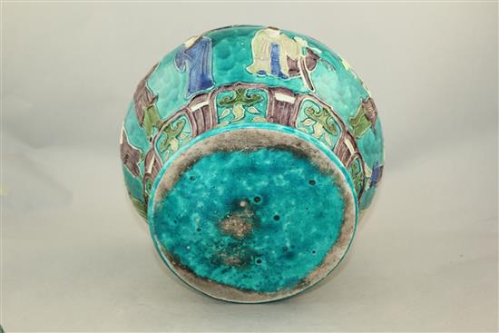 A Chinese Fahua decorated baluster jar and cover, 18th / 19th century, 32cm.